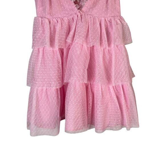More To Come Arabela Ruffle Tulle Mini Dress Tiered Ruffle Boho Fairy Pink Small - Picture 7 of 12